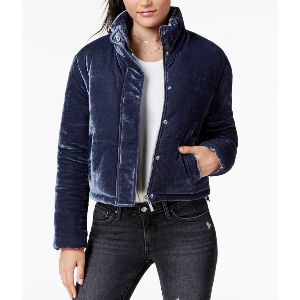Jou Jou Cropped Velvet Puffer Coat in beautiful blue color/excellent condition!